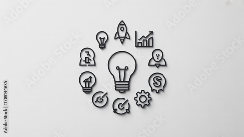 Business innovation ideas concept with lightbulb rocket and graph for startup success and creative thinking 100