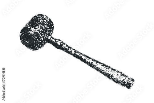 Grunge distressed gavel object on white. Vector hand drawn illustration