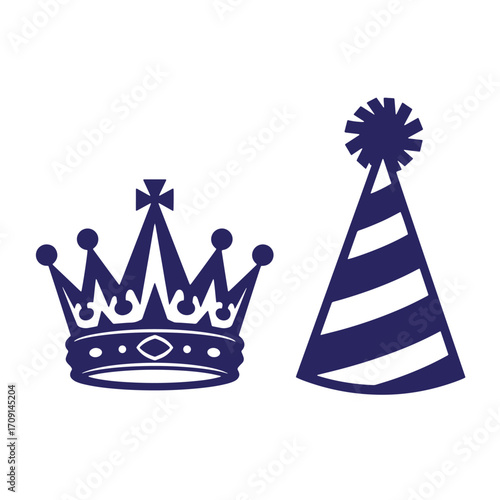 Elegant royal crown and party hat design isolated on white background vector illustration