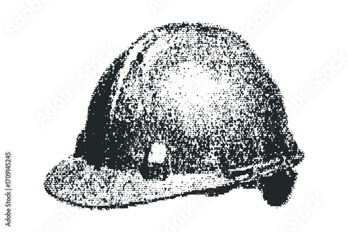 Monochrome textured hard hat symbol on transparent background. Vector hand drawn illustration