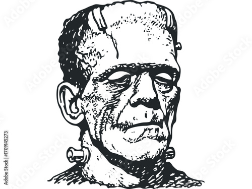 Monstrous Man Portrait Transparent. Vector hand drawn illustration