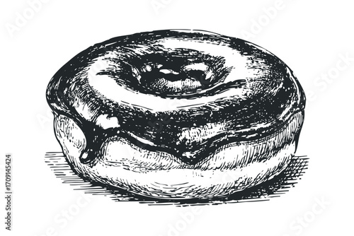 Hand drawn donut with chocolate glaze on a transparent background. Vector hand drawn illustration