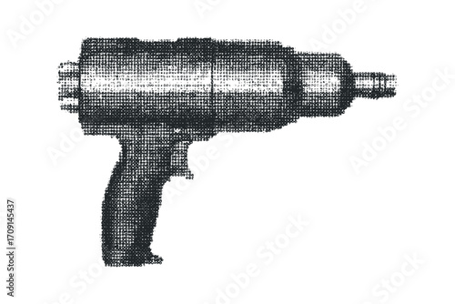 Halftone Dot Power Drill Tool Isolated on White. Vector hand drawn illustration