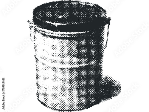 Metal pail with handle and lid on transparent background. Vector hand drawn illustration