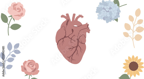 "Heart Illustration with Floral Elements"