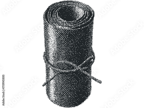 Rolled fabric material object on a transparent background. Vector hand drawn illustration