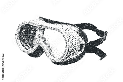 Stippled vintage safety goggles on transparent background. Vector hand drawn illustration
