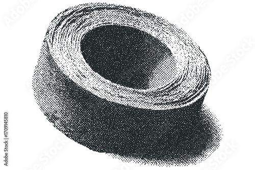 Halftone style close up of a rolled up paper tube object. Vector hand drawn illustration