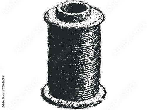 Spool of thread, monochrome textured object. Vector hand drawn illustration
