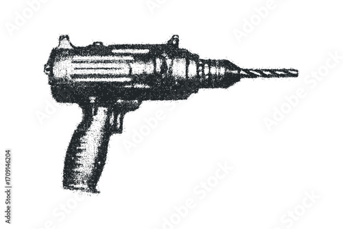 Vintage Handheld Power Drill Transparent Background. Vector hand drawn illustration