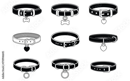 Dog Collar Silhouette Bundle,  Stylish Neck Designs & Tag Variations for Pet, Branding, and DIY Projects vector design