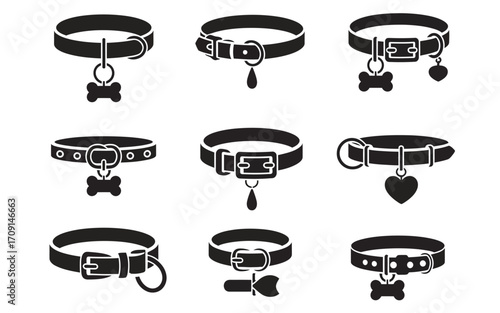 Dog Collar Clipart Bundle,  Silhouette Collection of Stylish Pet Accessories, Vector Neck Designs with Tags and Buckles, Perfect for Logos, Branding, Printables, and DIY Projects
