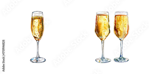 sparkling wine watercolor vector illustration