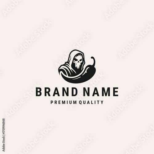 Ghost chili logo vector hipster vintage template design