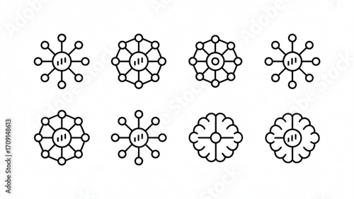 Network connection diagram icons set for data science and neural network technology and brain connections