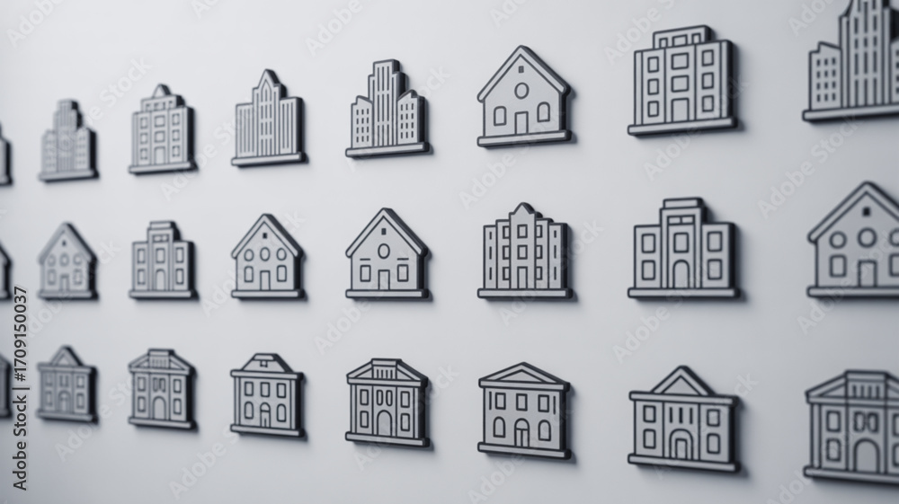 Fototapeta premium Building architecture icons vector set in flat design style for real estate and construction projects use