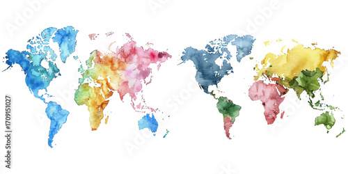 world map watercolor vector illustration
