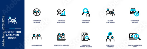 Competitor Analysis Competitor Analysis Blue Colored Outline Icon Set