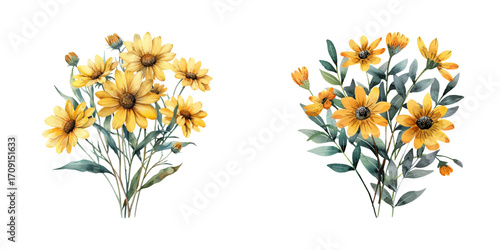 yellow flowers bouquet watercolor vector illustration