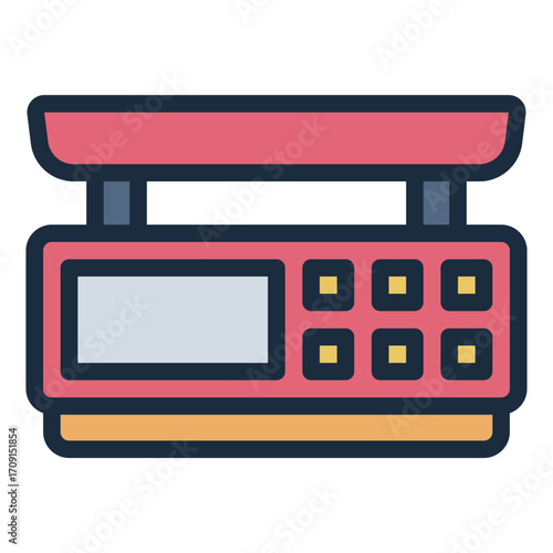 weighing groceries filled line icon in store or kitchen setup