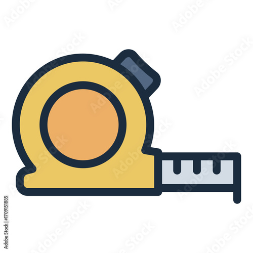 measuring object size filled line icon using tape in workshop