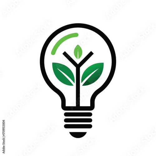 Green energy light bulb with plant