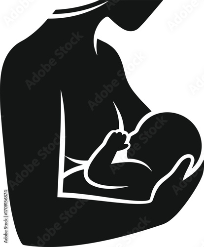 Mother breastfeeding baby silhouette, maternal love, infant care, parenting, newborn feeding, motherhood bond, nurturing child, baby health, mother and child