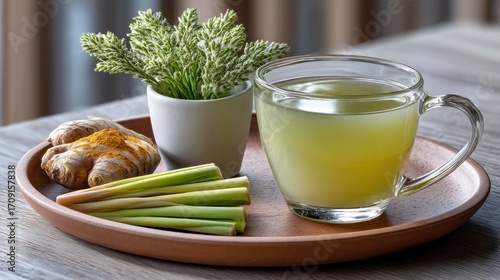 Herbal tea with ginger, turmeric, and lemongrass