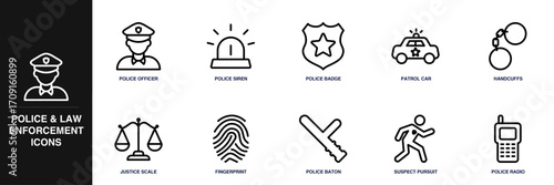 Police and Law Enforcement Line Icon Set