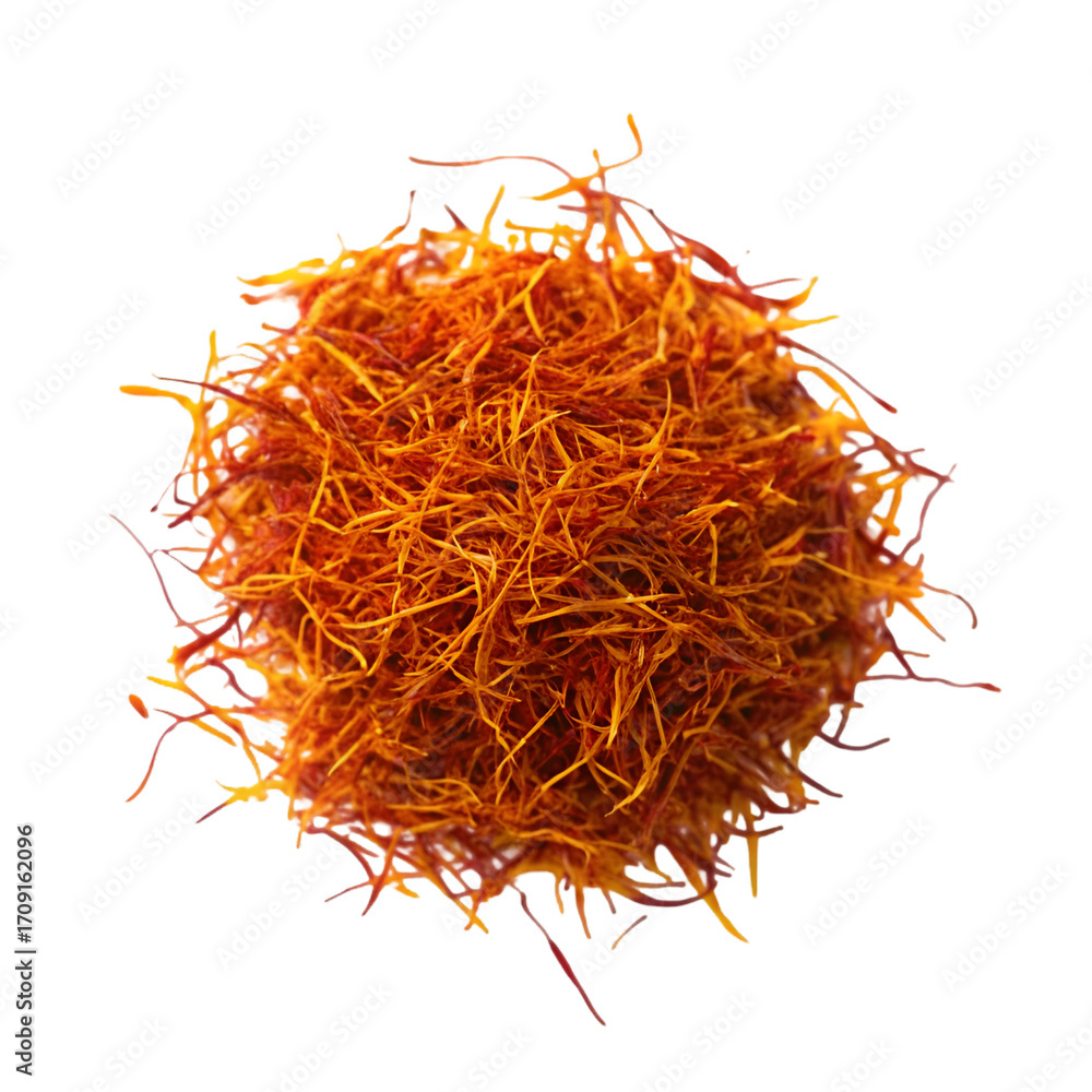 Fototapeta premium Round Saffron Threads Pile on Black Background Macro spice orange