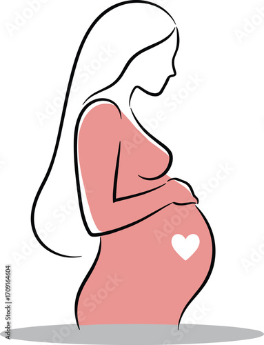 Pregnant woman silhouette with baby bump, expecting mother illustration, maternity concept, motherhood care, prenatal love, pregnancy design artwork