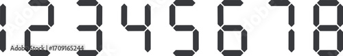 Digital seven segment number display vector illustration, electronic clock style numeric font design, modern black digital digits isolated on white background