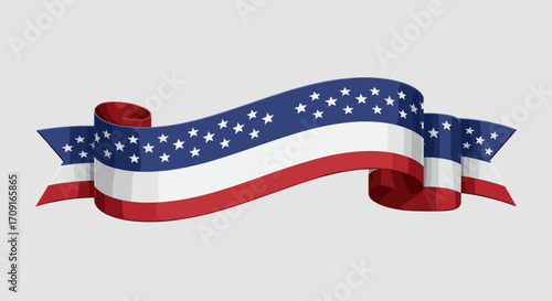 Flag Ribbon Vector Set - Red, White, and Blue with Stars
