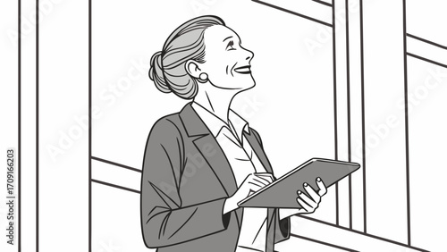 Happy senior businesswoman using tablet computer.