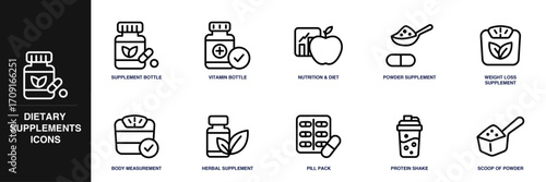Dietary Supplements Line Icon Set