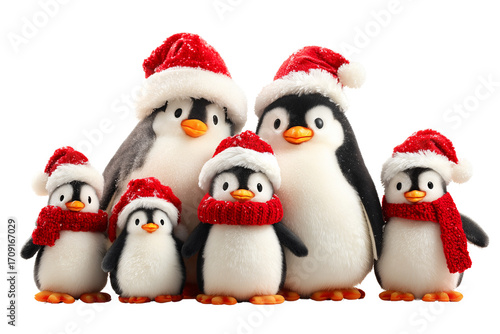 Wallpaper Mural A Christmas penguin family with Santa hats, isolated on a transparent background. Torontodigital.ca