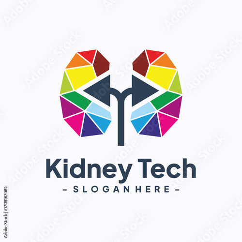 Healthcare Tech Kidney Symbol. Urology logo design template. Icon stock vector isolated