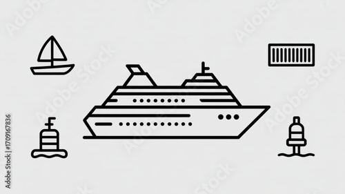 Cruise ship ocean liner vector illustration for travel and vacation themed designs and maritime industry projects