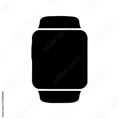 Stylized smart watch icon in solid black, isolated on white background