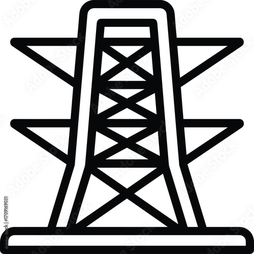 High voltage electricity pylon vector illustration, power transmission tower icon, electric