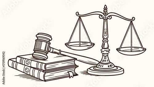 Scales of Justice Gavel Law Books Legal Concept Illustration.
