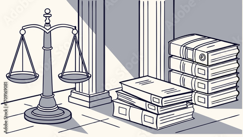Scales of Justice Law Books Legal Concept Justice Symbol Law Firm Courtroom Illustration Legal Theme Abstract Legal Graphic Balance Equality Fairness Law and Order Legal Profession J.