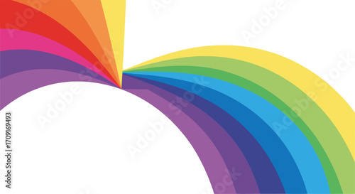 Vibrant rainbow arc bursts with colorful hope and positive energy across clean white background, Generative AI.