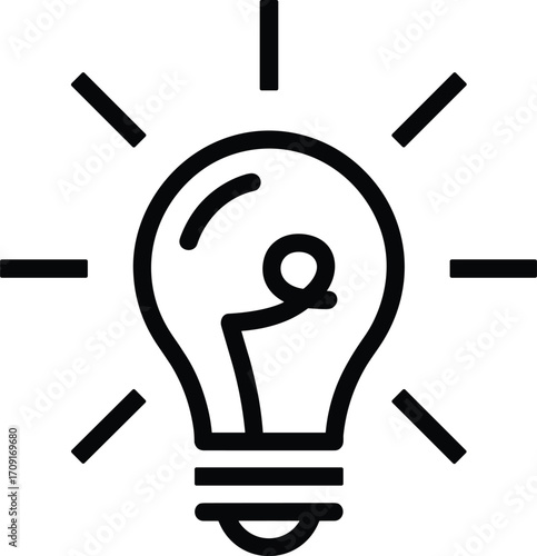 Light bulb idea icon vector illustration, creative innovation concept symbol, glowing electric lamp design, bright inspiration energy icon isolated on white background