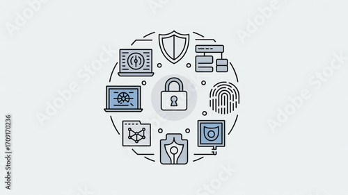 Cyber security data protection and network security concept with padlock shield and fingerprint technology