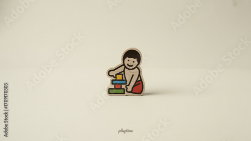 Baby playing with colorful wooden blocks educational toys for toddlers and early childhood development games