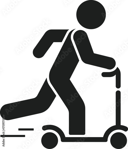 Silhouette of person riding kick scooter vector illustration, urban transportation symbol, eco friendly mobility icon, healthy lifestyle commuting design for city travel