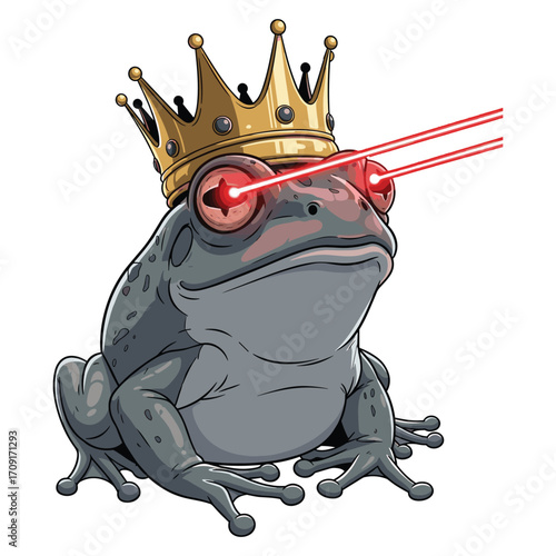 Vector Illustration of Frog with Crown and Laser Eyes in Modern Cartoon Style