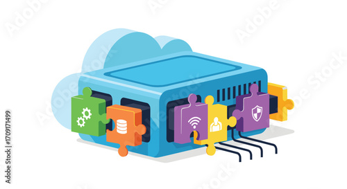 Seamless integration of technology modules into cloud infrastructure representing robust digital solutions for modern business growth, Generative AI.