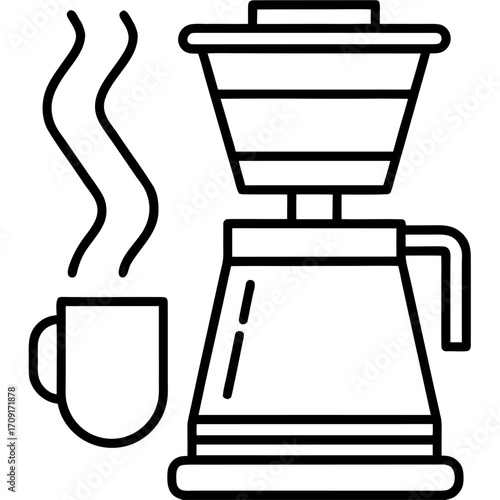 Coffee brewing system with steaming mug illustration icon for coffee enthusiasts simple and clean design